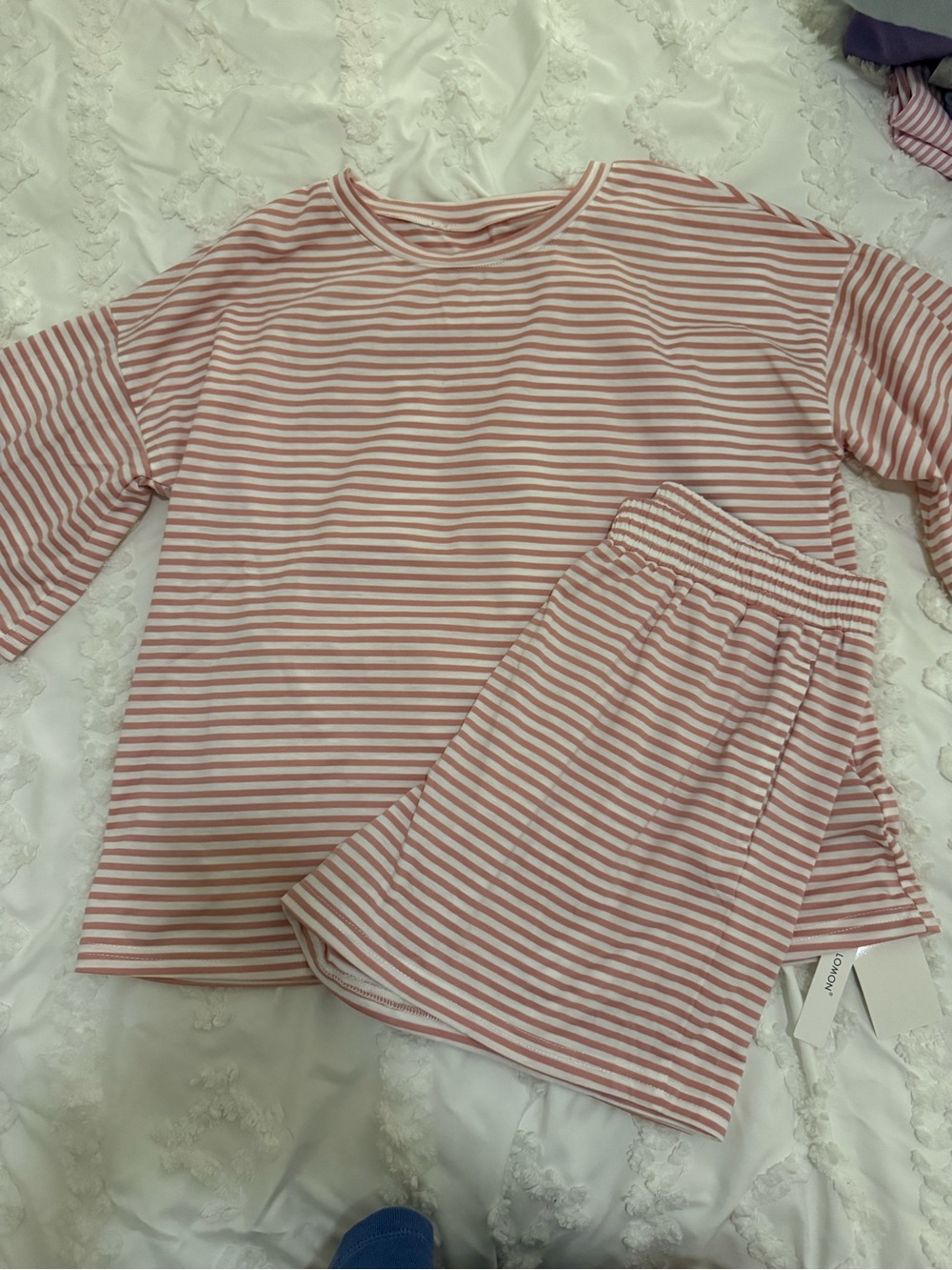 Pink and White Striped Women's Shorts Set